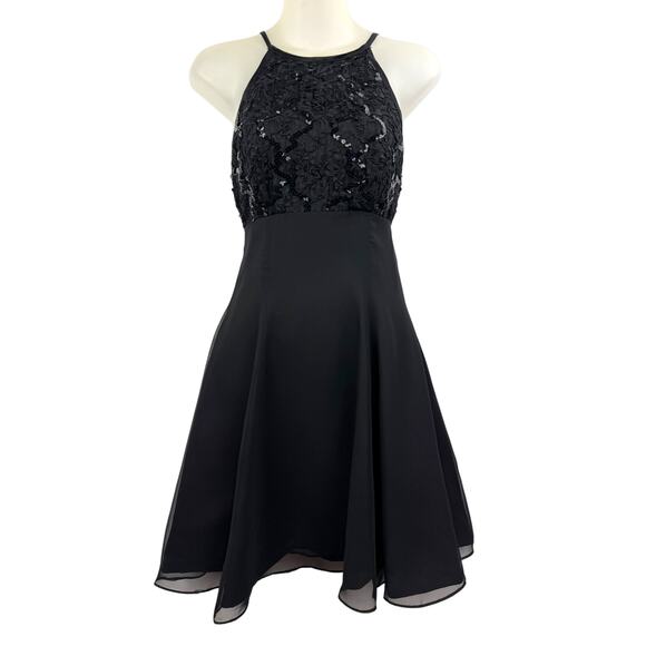 90's DE LARU BY LINDA BERNEL black A-line mini dress with sequence - Picture 9 of 9